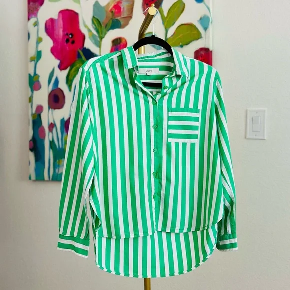 LOFT Petite Striped Relaxed Pocket Shirt - Picture 2 of 5